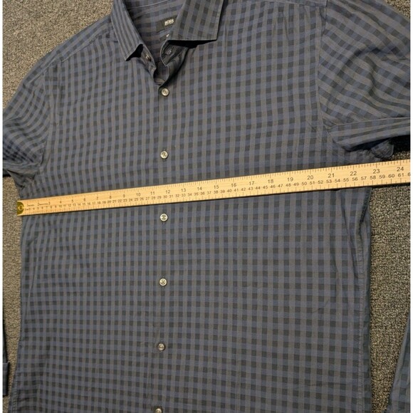 Hugo Boss Shirt Mens Large 44 17.5 Slim Fit Long Sleeve Button-Up Checkered - Picture 5 of 7